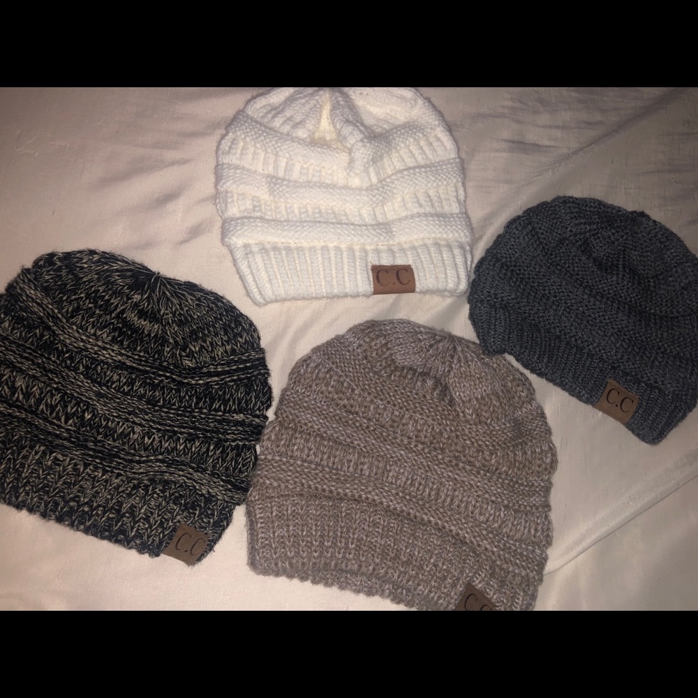 C.C. Boutique Knit Beanie Set — White, Gray, Black, Taupe